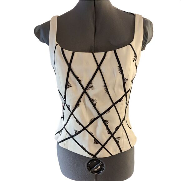 Sandra Darren white formal top with black embellishments size 10 - Picture 1 of 8